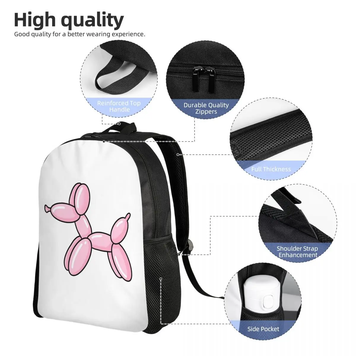 حقيبة ظهر مدرسية للطلاب باللون الكلب الوردي للمشي لمسافات طويلة والسفر حقيبة نهارية للرجال والنساء حقيبة كتب عصرية حقائب كتف