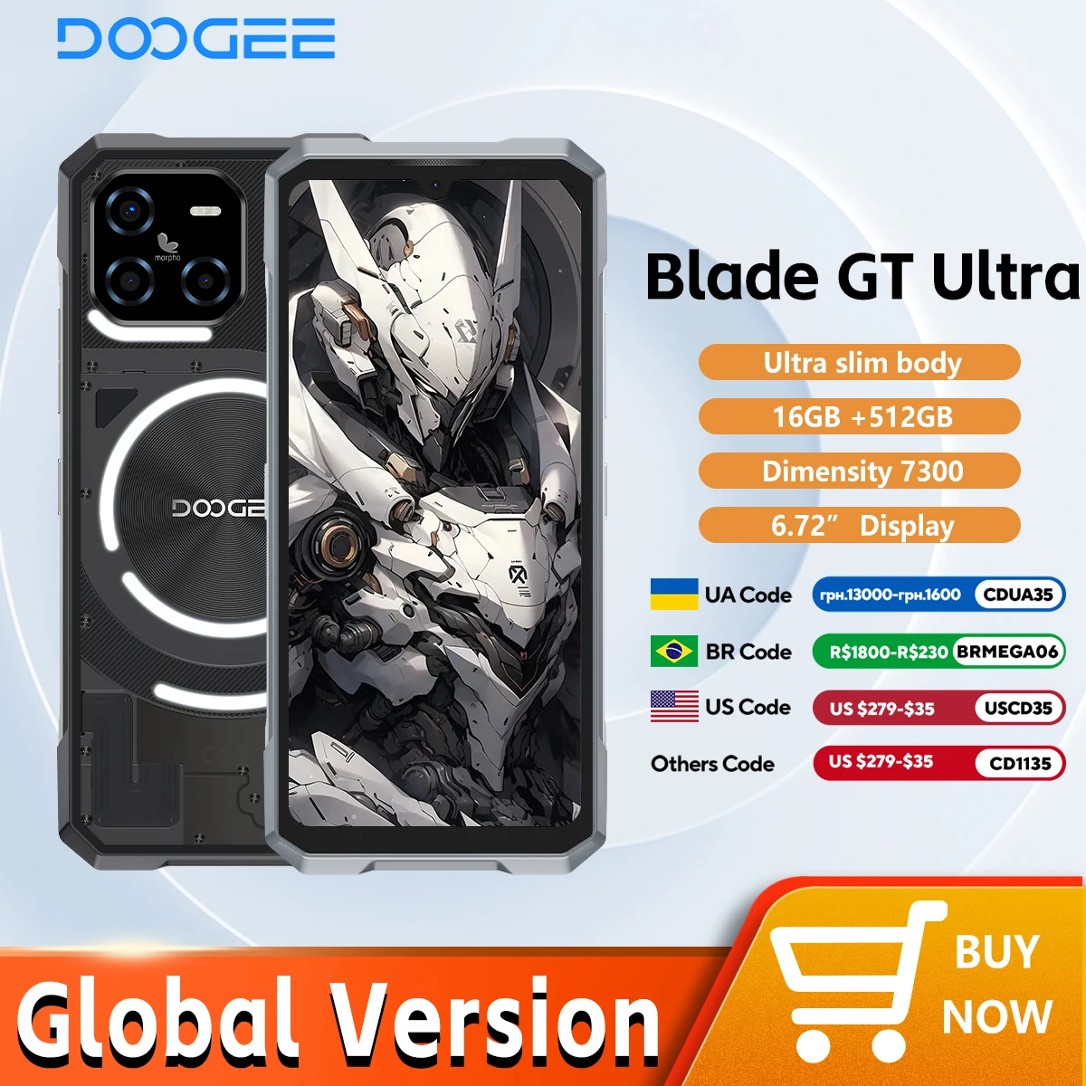 DOOGEE Blade GT Ultra 5G 頑丈な電話機 寸法 7300 6.72インチ 16GB+512GB LED ライト効果 超薄型スマートフォン