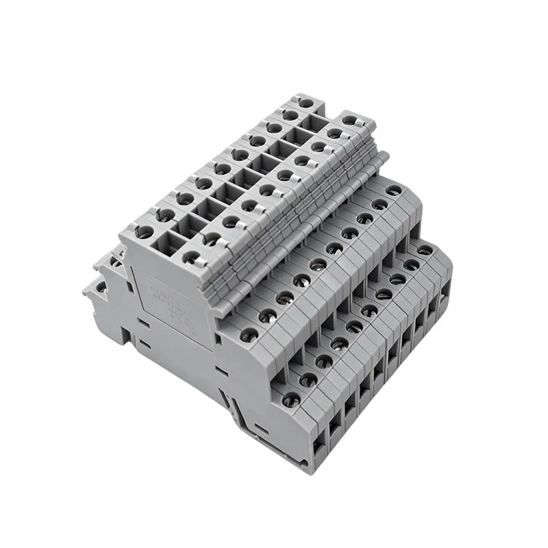 10Pcs DIKD1.5 Three‑Layer DIN Rail Terminal Block 2.5mm² Pure Copper Contact Flame Retardant Housing Wiring Connection Terminal