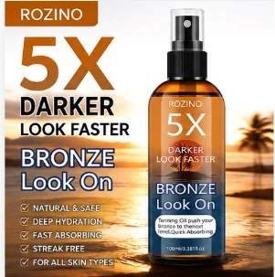 ROZINO moisturizing tanning oil has a light and smooth texture, allowing for even and seamless application over large areas of the body. During the sun exposure, it continuously replenishes moisture to the skin, alleviating dryness, flakiness, and tightness caused by the sun, and helps to create an even, translucent, natural bronze complexion. The skin feels soft with a subtle shimmer, without being heavy or sticky. It can be used both for outdoor sun exposure and before indoor tanning, combining tanning with skin moisturizing and care.