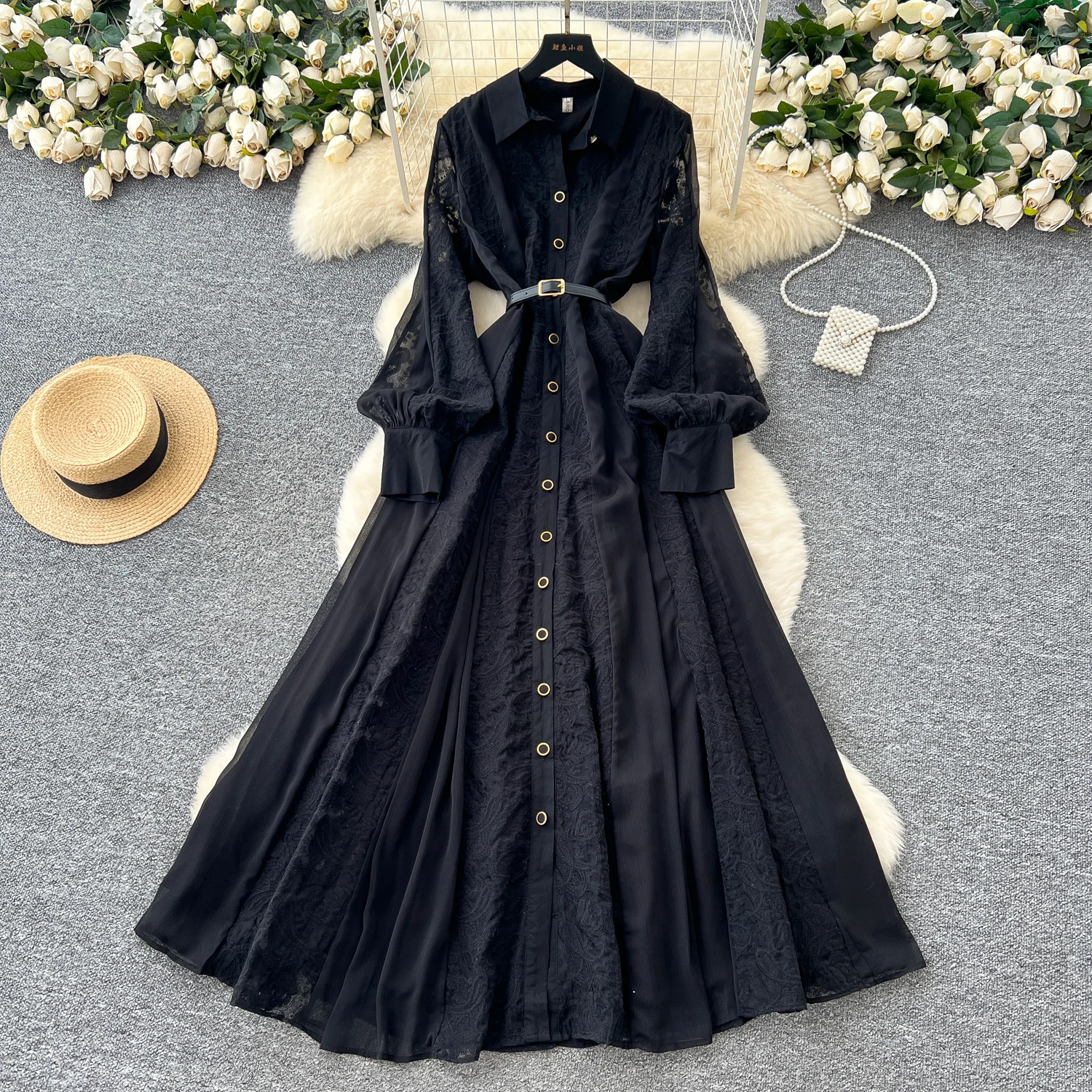 فساتين سهرة رسمية فاخرة مطرزة بالدانتيل للنساء فستان شيفون بأكمام طويلة قميص نسائي صيفي وخريفي للحفلات