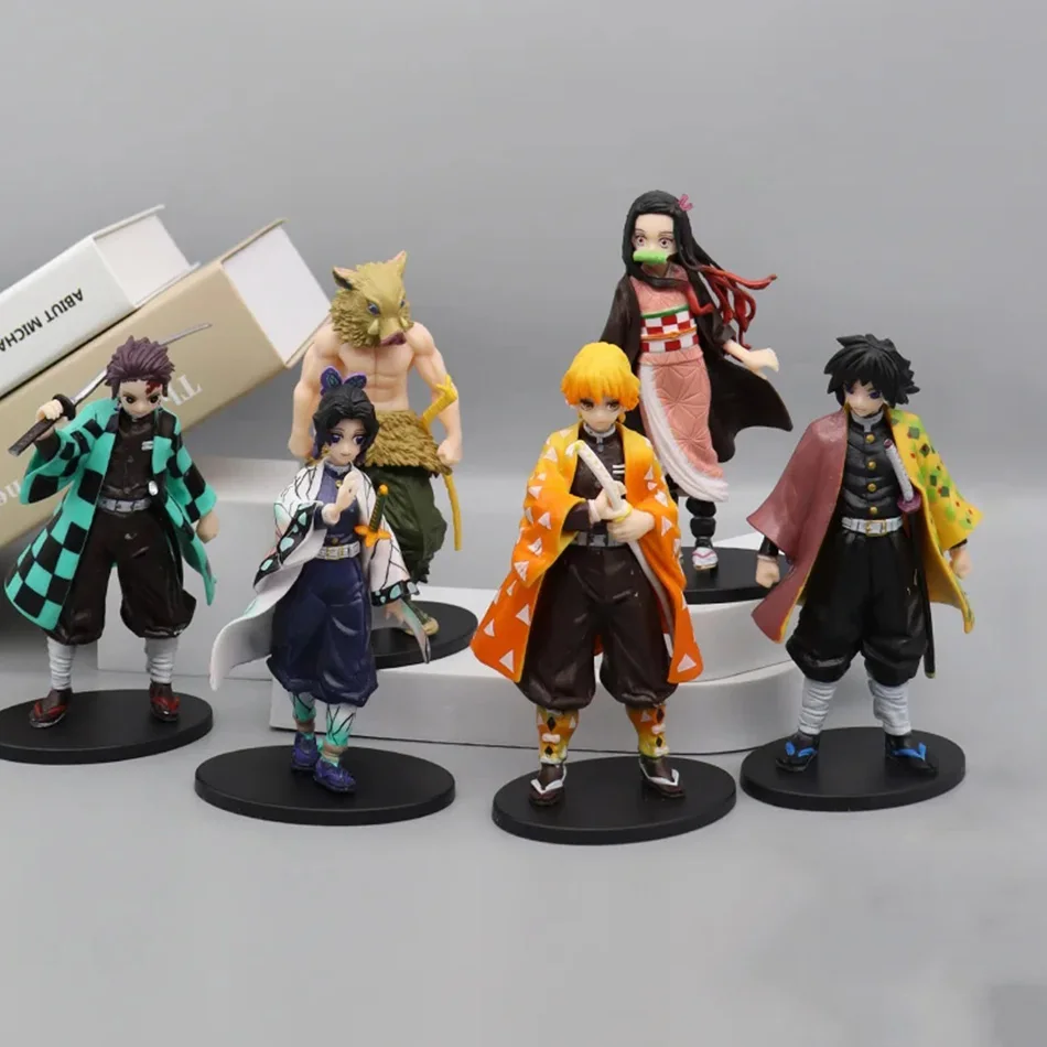 Figura de ação de anime Demon Slayer - Kamado Tanjirou com Agatsuma Zenitsu e Nezuko PVC modelo brinquedos Kimetsu No Yaiba Warriors