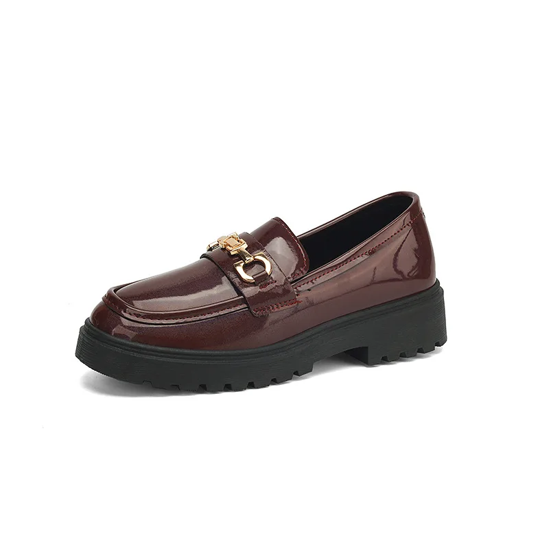 

2025 Women Spring New Black Platform Flats Shoes Women Loafers Slip on Boat Shoes Metal Designer Casual Leather Oxfords