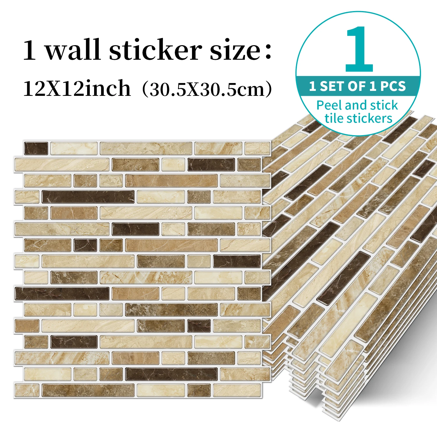 

Peel and Stick Marble Tile Stickers Self Adhesive Waterproof Wall Tiles for Kitchen Bathroom (3/6/9/12/15PCS)