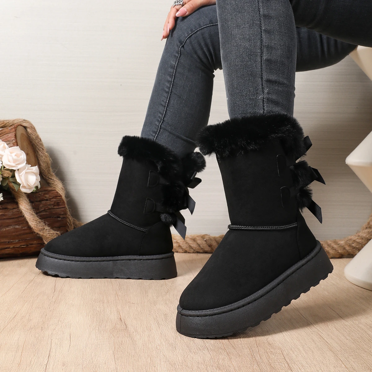 Winter Women Mid-calf Boots Thick Plush Thick Sole Non-slip Fashion Snow Boots Women Solid Color Classic Retro Shoes for Women view 5
