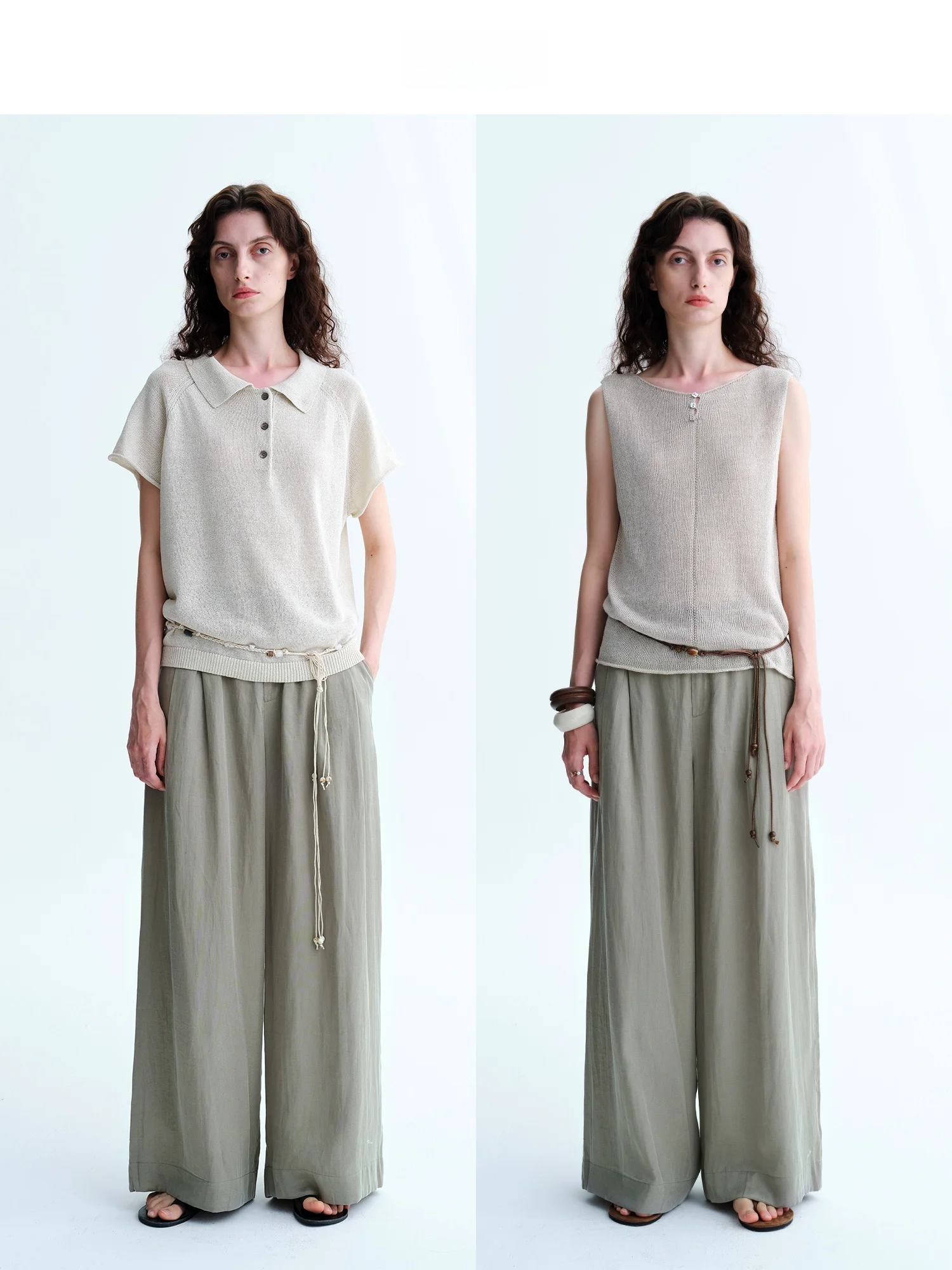 

Casual Linen Artistic Semi-Elastic Wide Leg Pants Glimmering Drapey Long Trousers High Waist Straight Tube Pants