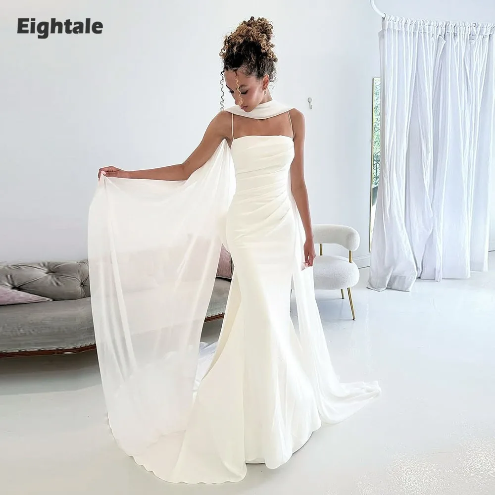 Robe de mariée arabe de quatre-quarts, personnalisée, ivoire, sans bretelles, bretelles Spaghetti, robe de soirée sirène musulmane