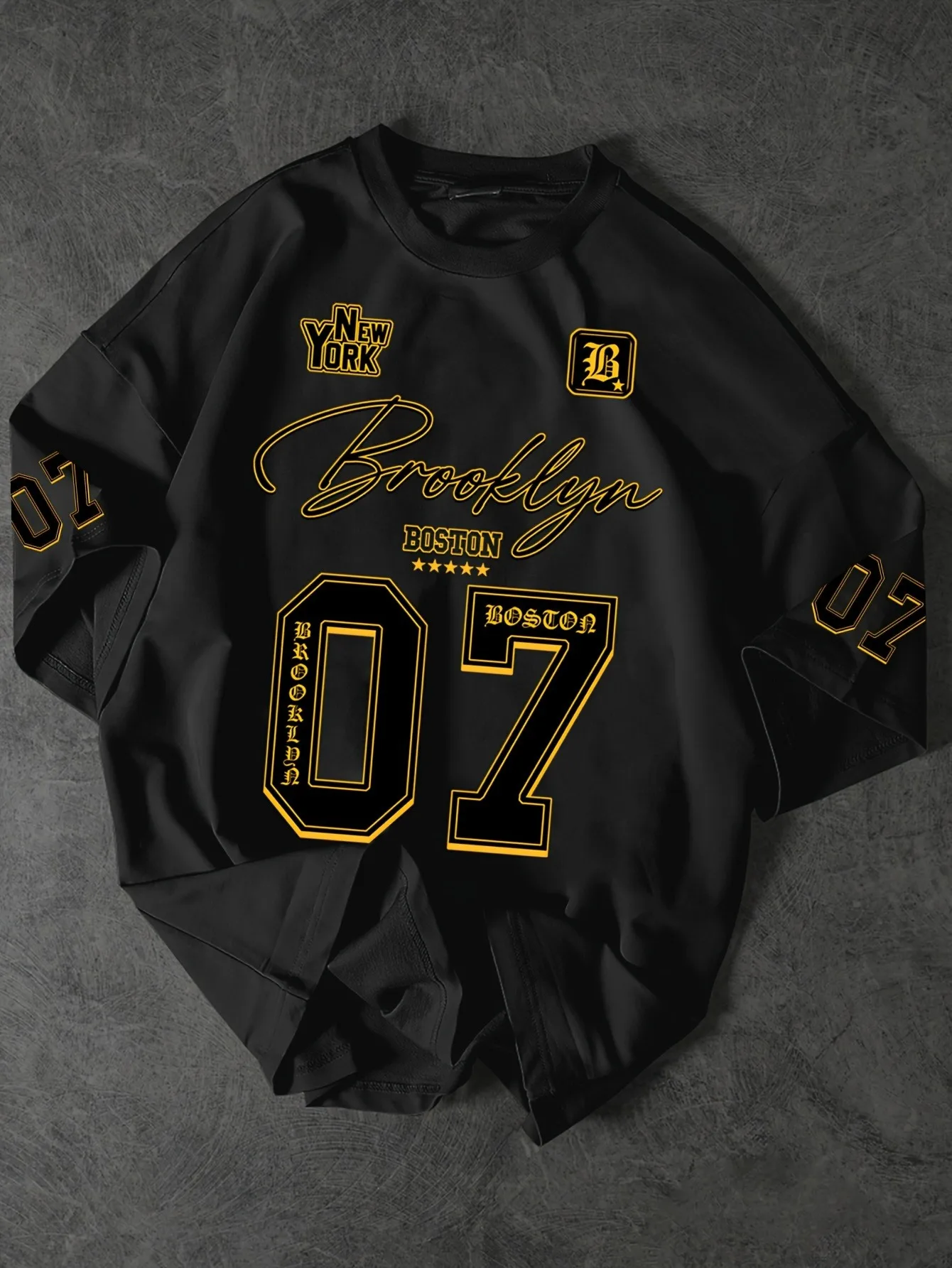 Brooklyn New York Boston 07 Print Oversized T Shirt Men's Vintage Streetwear Tee S-XXL