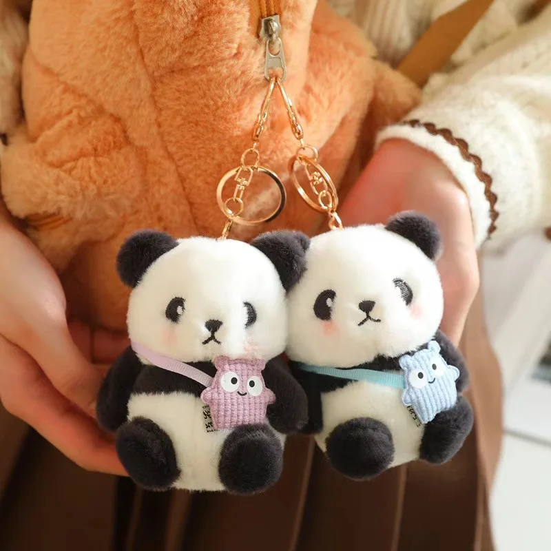 DIY nueva moda pequeño llavero de coche fresco interesante colgante de dinosaurio de peluche de dibujos animados encantador llavero de Panda Kawaii