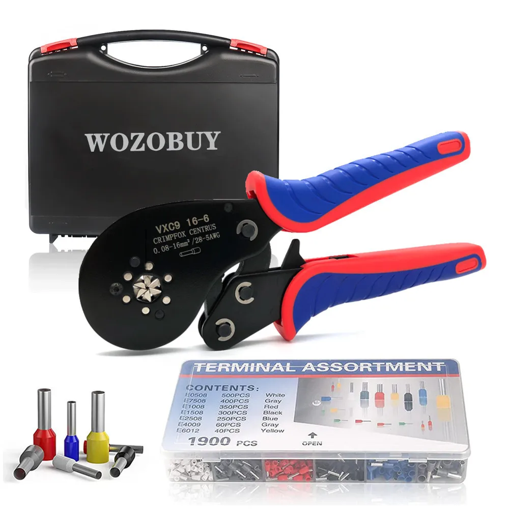 Hexagonal Ferrule Crimping Tool Kit,16-6 Wire Ferrules Crimp Tool-Various Sizes of Terminals,for 28-5 AWG Cable End Sleeves