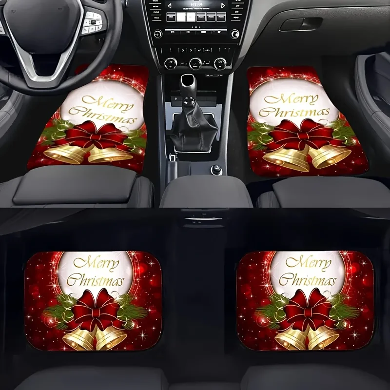 

4 шт., набор автомобильных ковриков с принтом «Веселый Рождество», универсальный комплект передних и задних ковриков с полным покрытием, аксессуары для салона автомобиля, пол транспортных средств