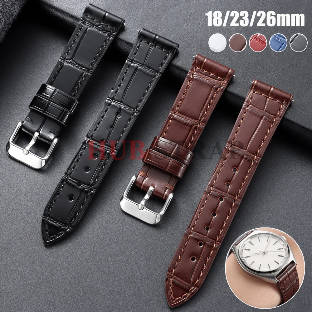 Bracelets de montre en cuir 18mm 23mm 26mm, universels, pour Seiko, couche supérieure, noir, bleu, marron, accessoires de montre