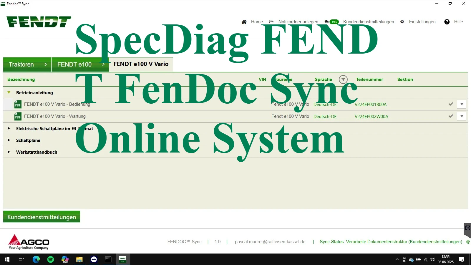 

Онлайн-система SpecDiag FENDT FenDoc Sync