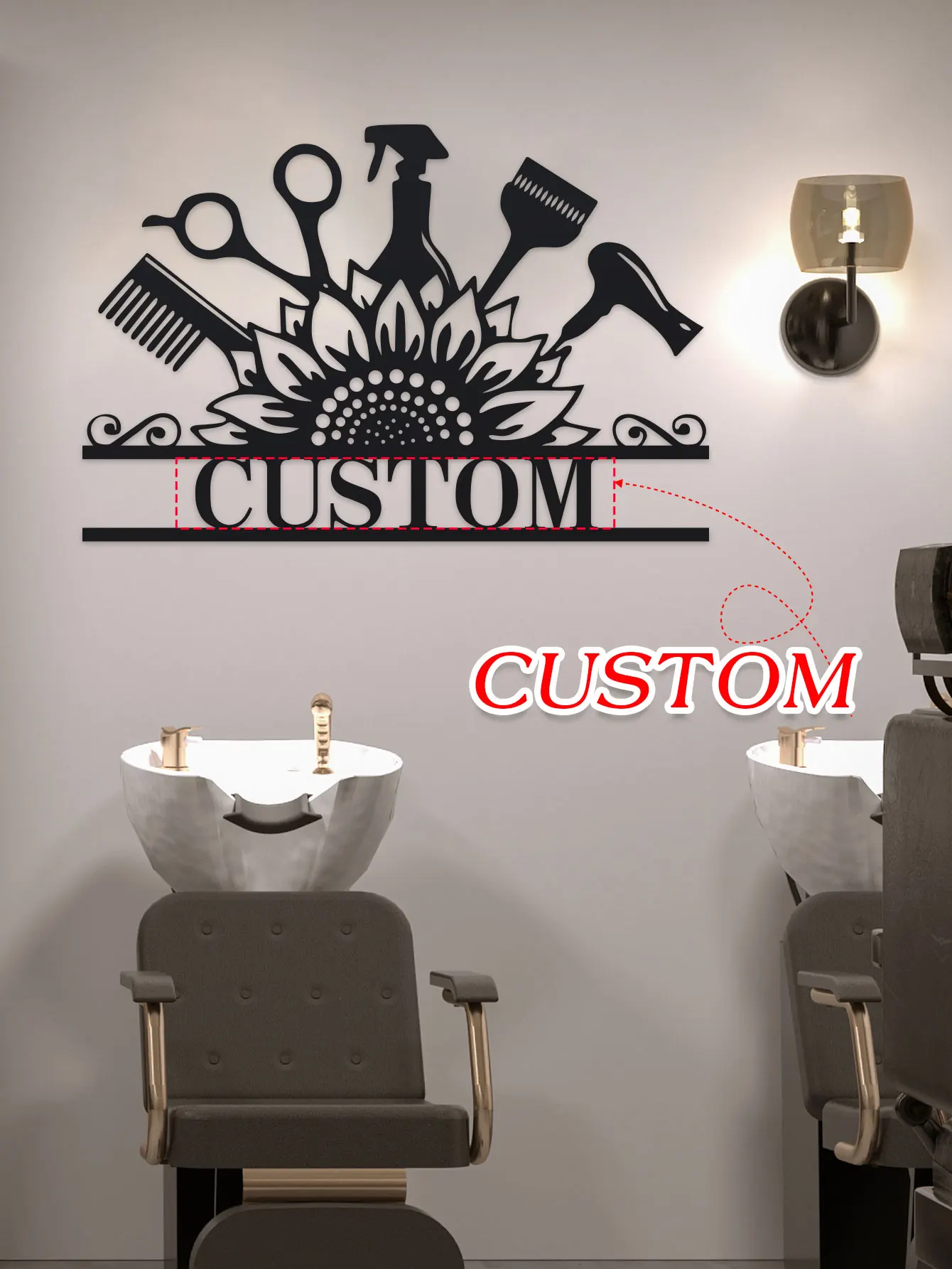 علامة معدنية لخزانة الشعر المخصصة، لوحة فنية جدارية معدنية لصالونات التجميل المخصصة للفتيات، علامة اسم خزانة الشعر المخصصة، تصفيف الشعر المخصص