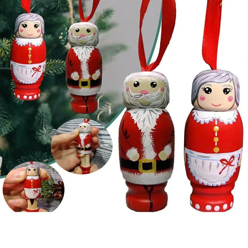 Home Novel Wood Party Decors Christmas Tree Decoration Holiday Hanging Funny Santa Ornament