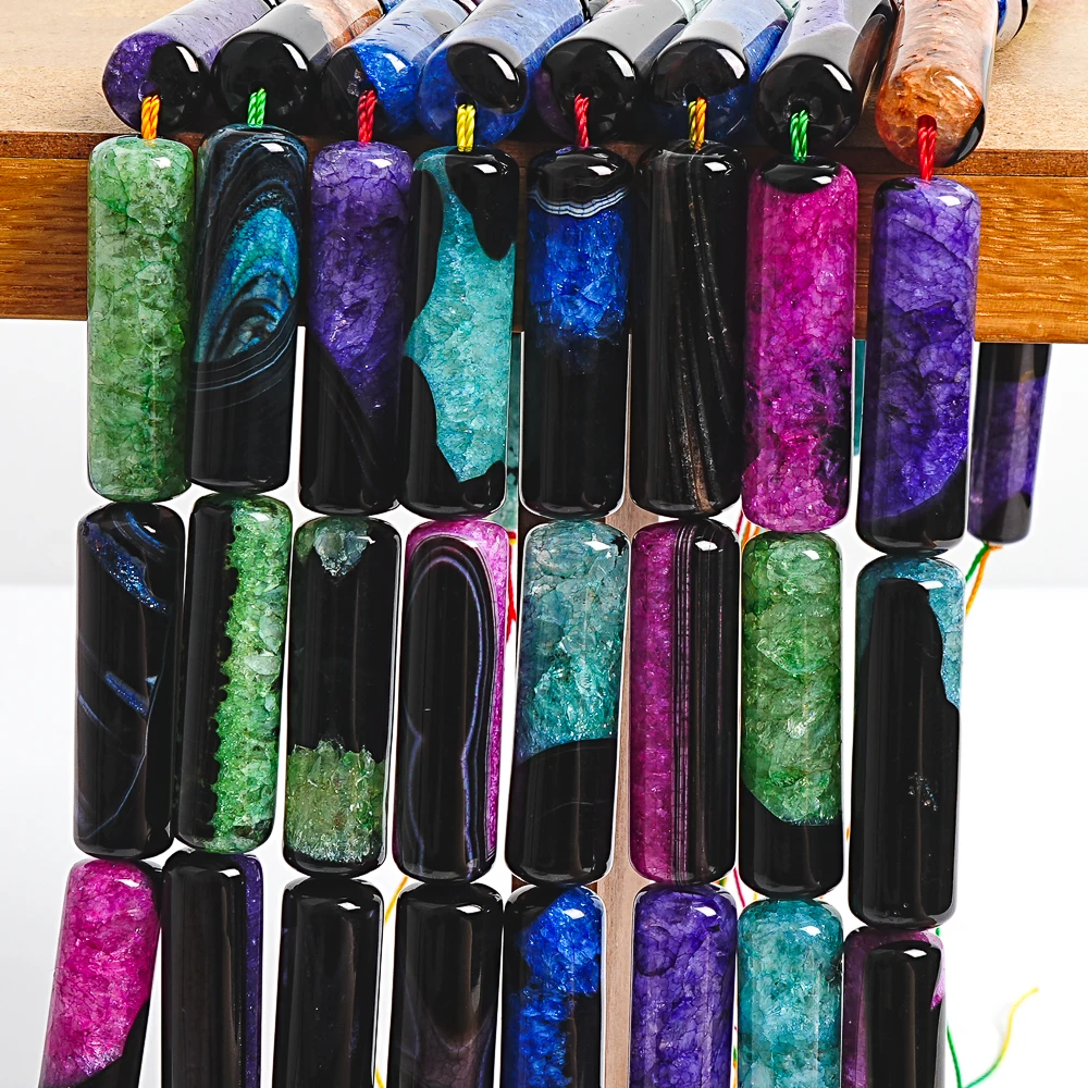 1 String Colorful Tube-Shaped Agate Beads 40x12mm Crystal Stone Spacer Beads for DIY Jewelry Making Crafting Bracelet Necklace