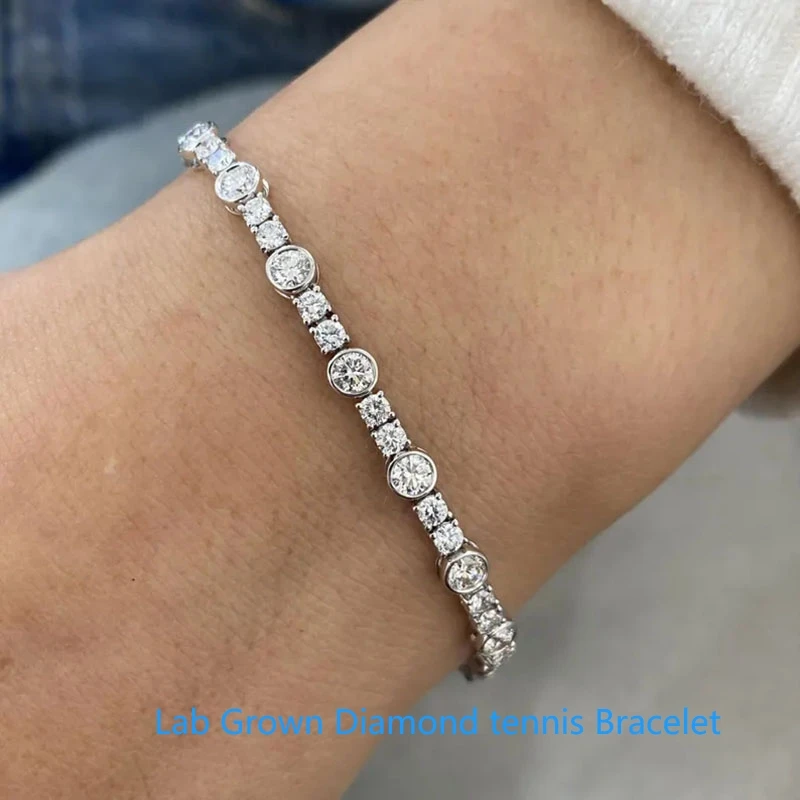 

Теннисный браслет Platinum 950 с круглым вырезом CVD HPHT Lab Grown Diamond 7CTW DEF VS-VVS Браслет с зубцами и рамкой для женщин