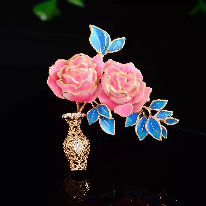 

Handmade Enamel Brooch Peony Vintage Chinese Style Pin for Women, Exquisite Artisan Jewelry Cosplay Gift