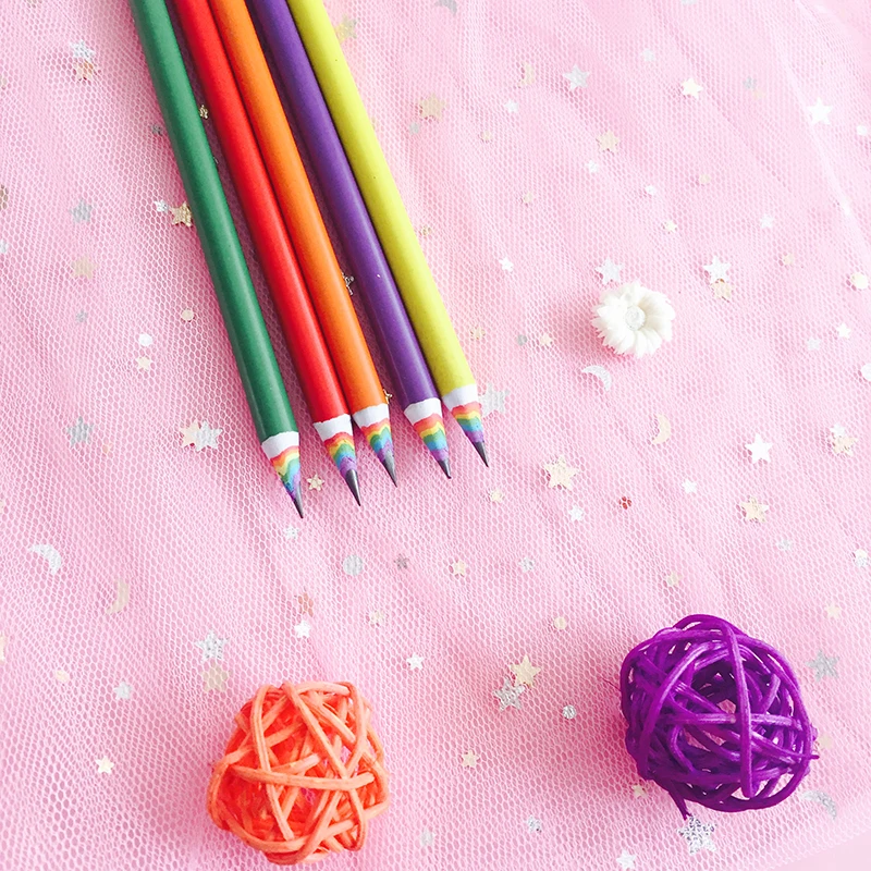 5pcs Paper Pencil Kawaii School Useful Stationery Graphite Pencils Rainbow Paper Pencils Set Cute Drawing Pencils for Kids Prize