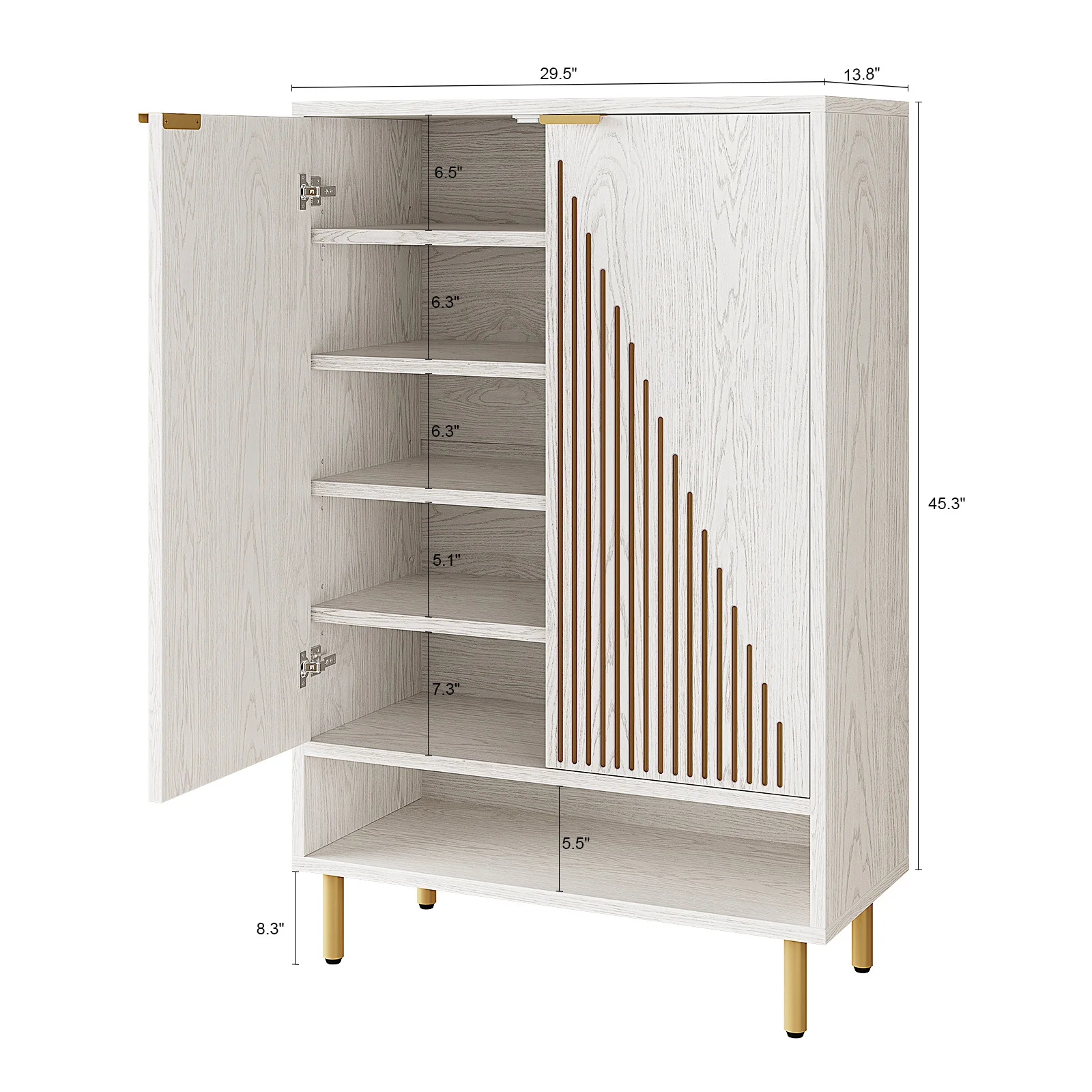 Shoes Cabinet for Entryway,6-Tier Shoe Storage Cabinet with Linear Decor Doors and Adjustable Shelves,Wooden Shoes Rack Shoe