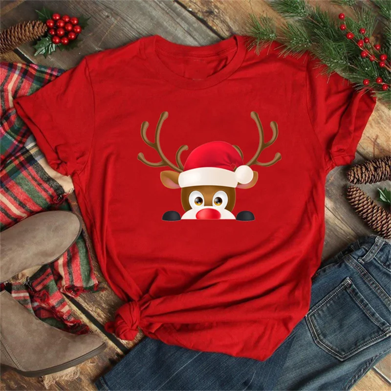 

Футболка с принтом кота, женский пуловер с принтом и короткими рукавами, рождественский модный повседневный топ