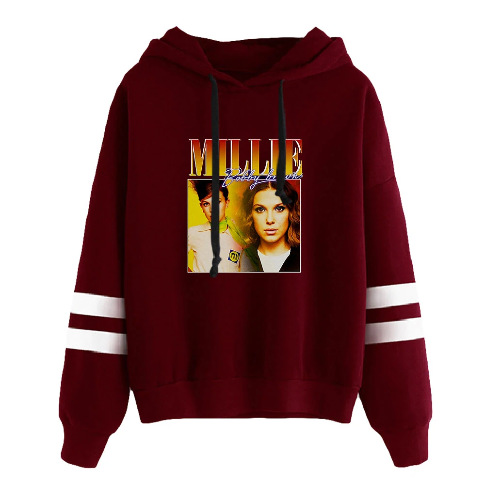 Millie B-Hoodie marrom para homens e mulheres, unissex, sem bolso, barras paralelas, moletons de manga, roupas estilo casual, frete grátis