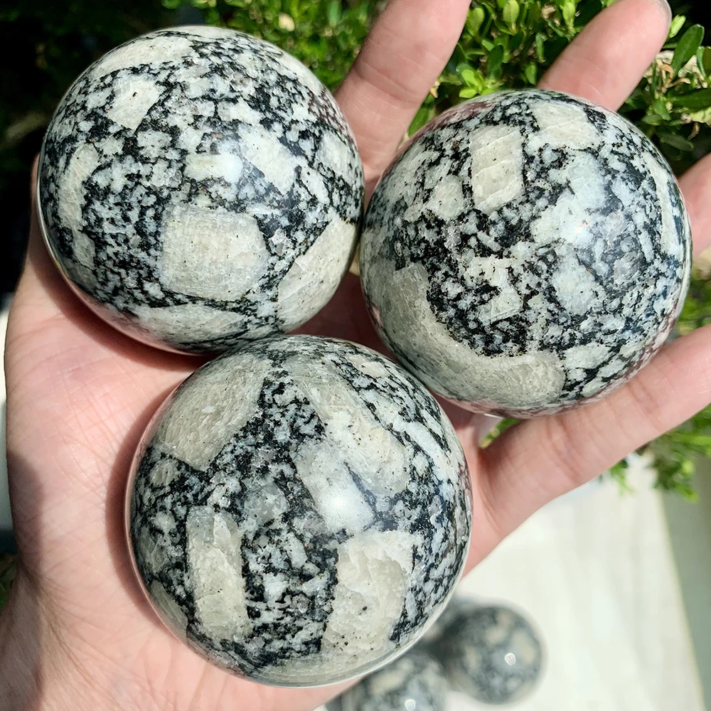 Natural Agate Flower Sphere with Taiji Pattern Yin Yang Ball Feng Shui Polished Crystal Orb Healing Meditation Decor
