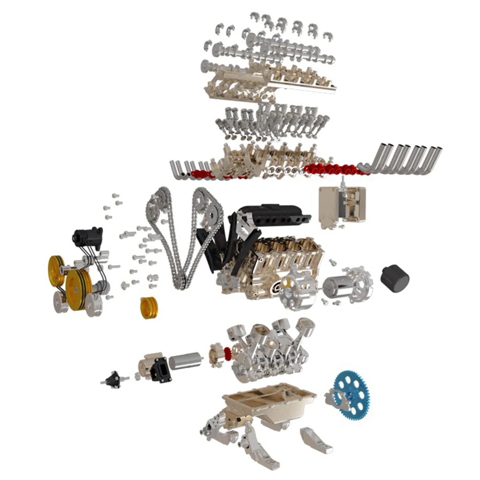 500 + sztuk DIY V8 zestaw modeli do składania silnika fizycznego zabawka montażowa nauczanie Model silnika metalowa dekoracja mechaniczna prezent