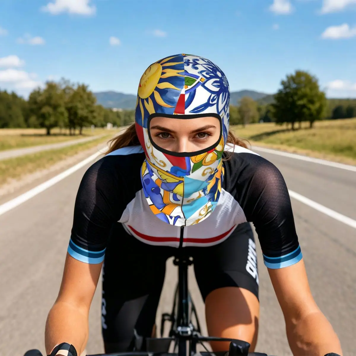 Sicilian Tiles,sun,half Moon,mediterranean Style,lemon Art Breathable Thin Balaclava Full Face Mask Sun Protection Neck Gaiter