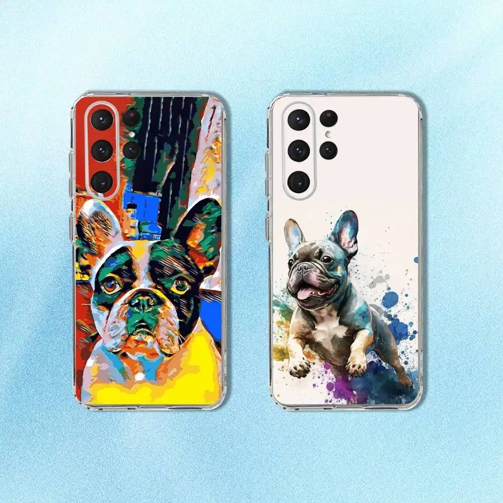 

Cute French Bulldog Phone Case For Samsung S24,30,21,22,23,20 FE,lite,PIus,Ultra,5G,Note,9,10 Transparent Cover
