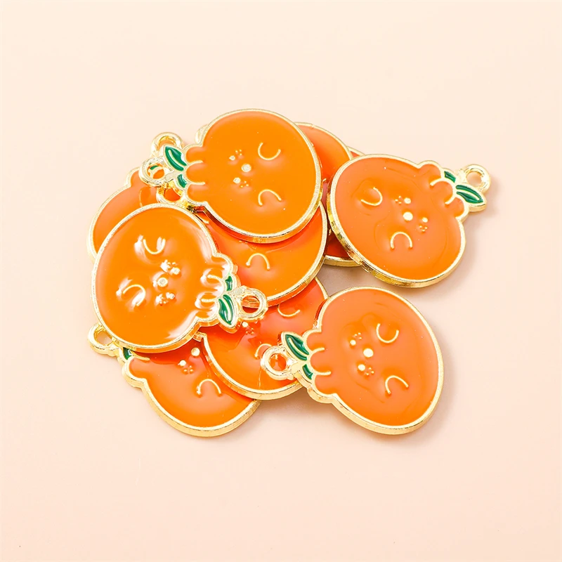 20 Stück 18x21mm Niedliche Frucht-Anhänger aus Emaille in Orange für Schmuckherstellung, Halsketten, Ohrringe, Armbänder, DIY-Bastelzubehör – Detail 7