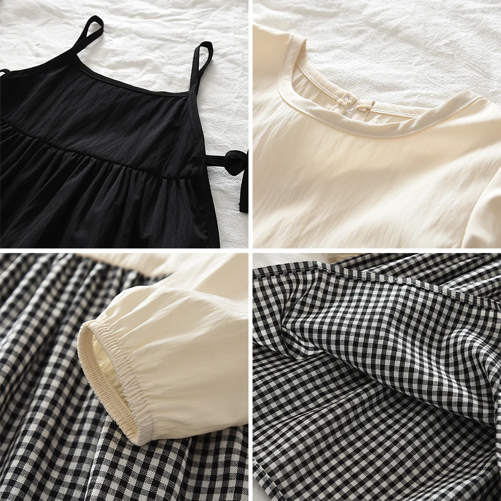 Koreanische Version Frühling und Herbst 1-5 Jahre Alte Schwestern Set Langarm Kariertes Kleid+Trägerweste Zweiteiliger Baby-Overall – Detail 14
