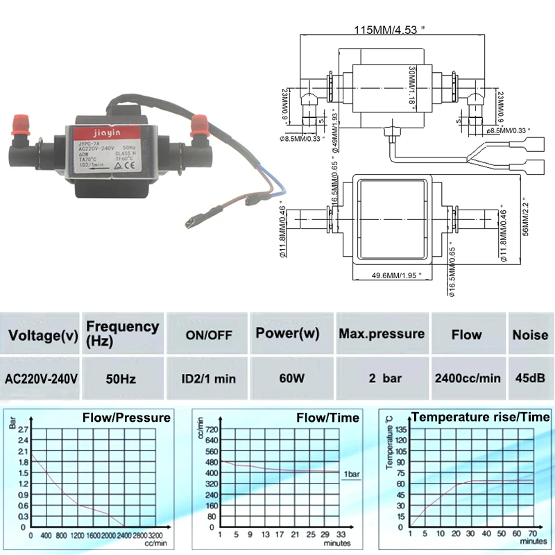 Jiayin JYPC-7A AC 220V - 240V 60W 2400cc/min 2bar Water Electromagnetic Replacement Solenoid Water Pump for Deep Carpet Cleaner