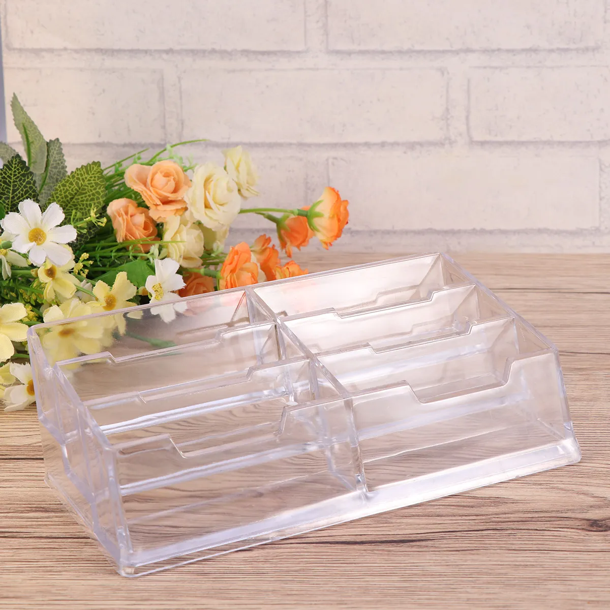 Acrylic Multi Slot Business Holder Box 6 Slots for Cards Memos Stickers Photos Neat Desk Organizer Office Supplies Table Storage