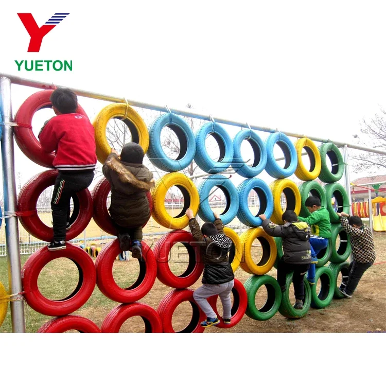 Popular Children Amusement Park Equipment Tire Climbing Wall Outdoor Playground With Slide