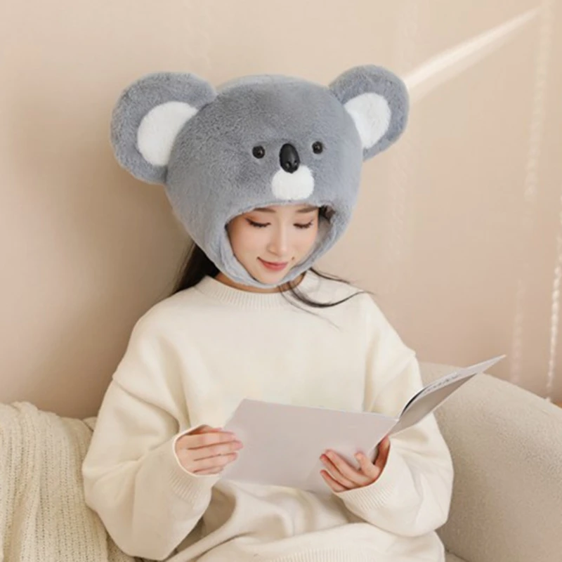 Halloween Koala Furry Hat Headgear Plush Head Cover for Masquerades Halloween Plush Cartoon Hat Headgear - Image 6