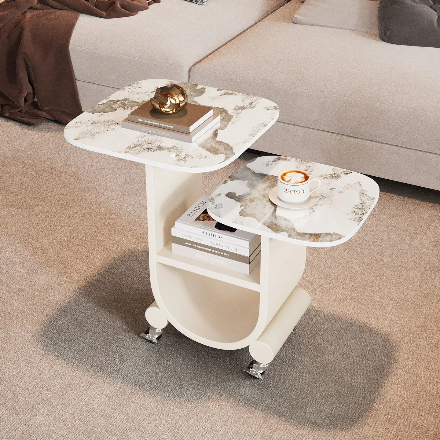Italian Light Luxury Rock Slab Edge Few Movable Home Living Room Sofa Modern High-end Side Few Balcony Small Coffee Table