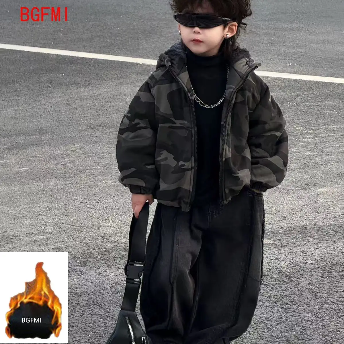 Boys Pure Cotton Zipper Thick Camouflage Jacket 2026 with Cotton Fleece Lining Autumn Winter New Hooded Winter Top Clothes 1-11Y