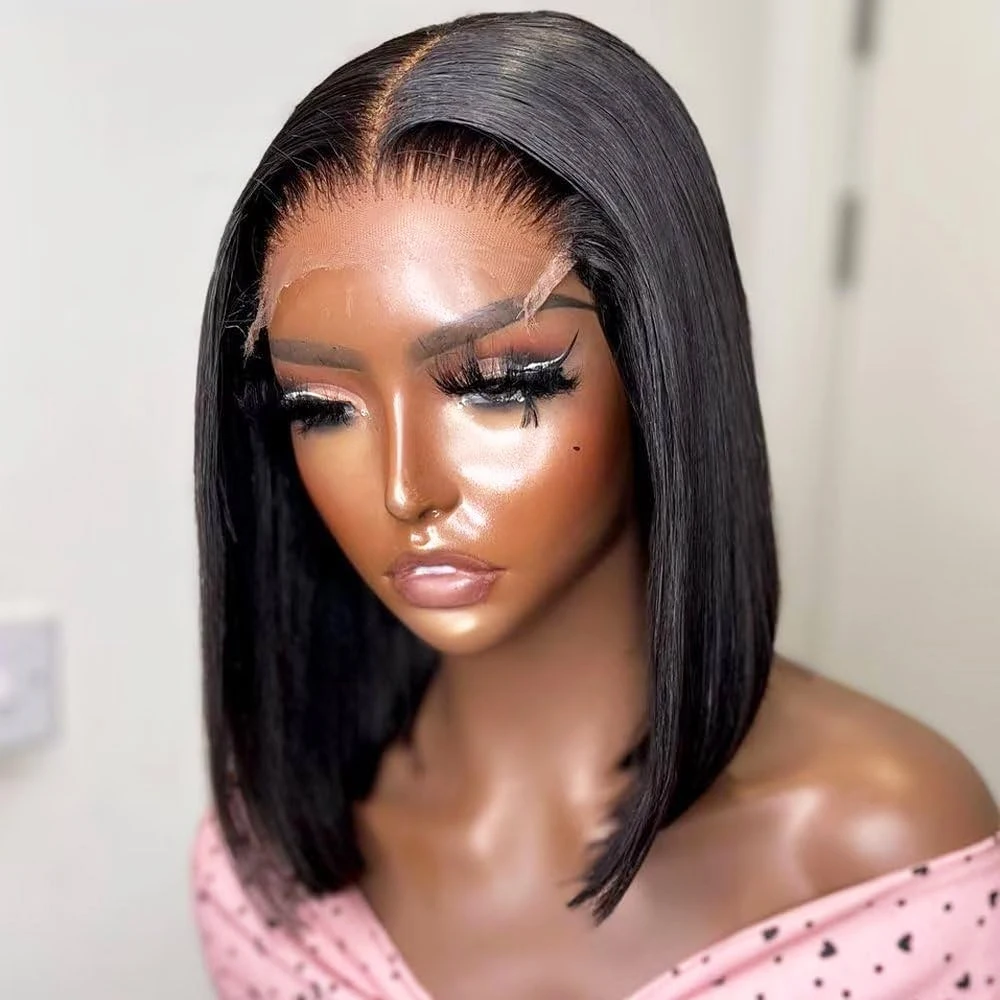 

250% Плотность Бразильский Короткий Боб 13x4 HD Парики из натуральных волос на кружеве Предварительно выщипанные прямые бесклеевые кружевные фронтальные парики для женщин