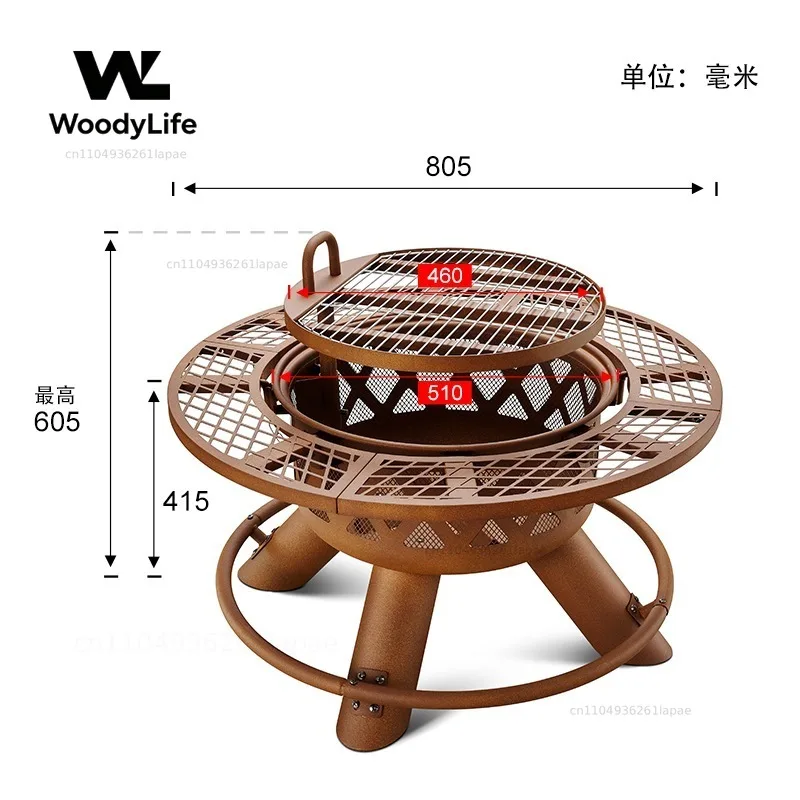 Outdoor Steel Charcoal Dual-Use Fire Pit & Heating Barbecue Grill Set Portable Powder Coated Fire Table Outdoor Gard