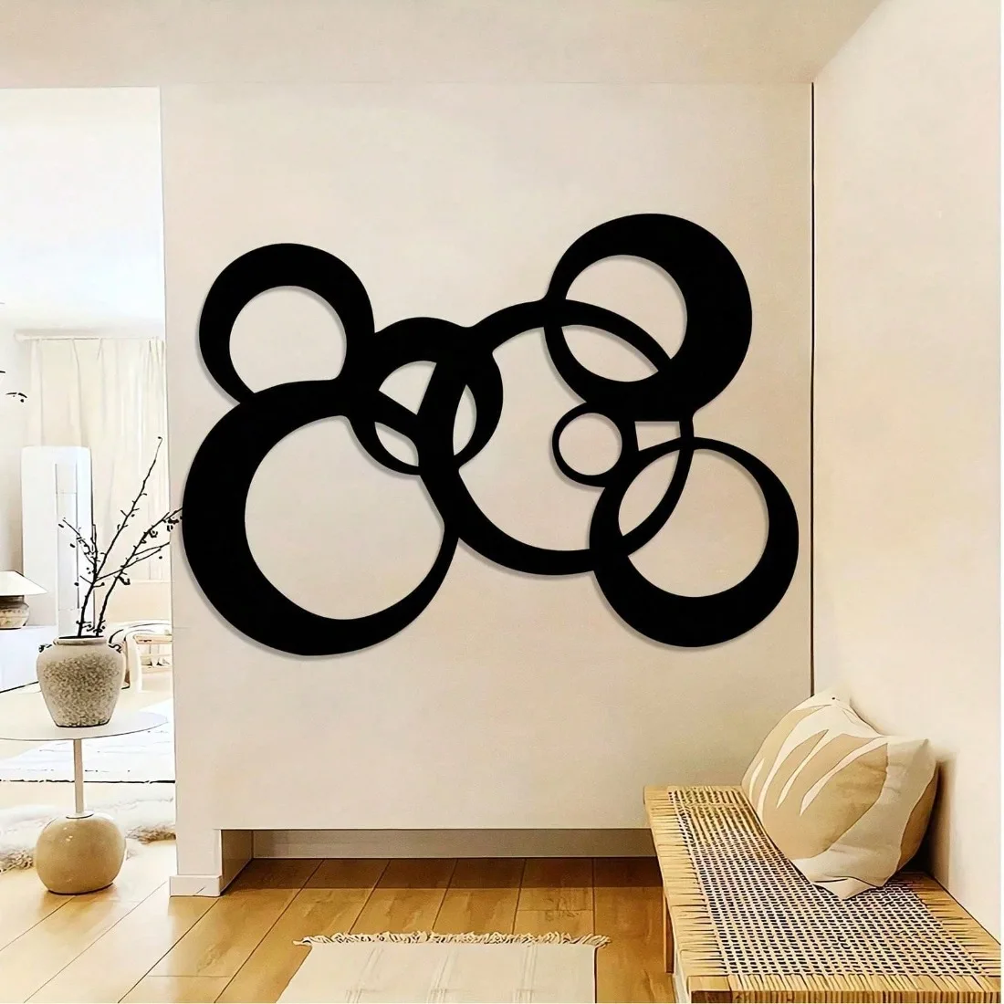 Modern Black White Iron Wall Art Retro Round Metal Wall Sculpture Home Decor Hanging Artwork Perfect Gift for InterioDecoration