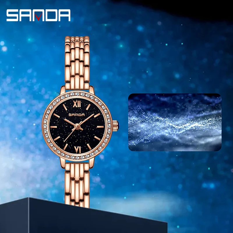 Sanda 1095 Nieuwe Mode Luxe Merk Waterdichte Horloges Stalen Armband Ontwerp Dames Polshorloge Elegant Dames Horloge Reloj Mujer