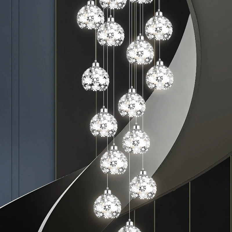 Stairs High Ceiling Led Pendant Light Led Nordic Staircase Chandelier Villa Hardware Ceiling Hanging Lamp Modern Flower Hardware