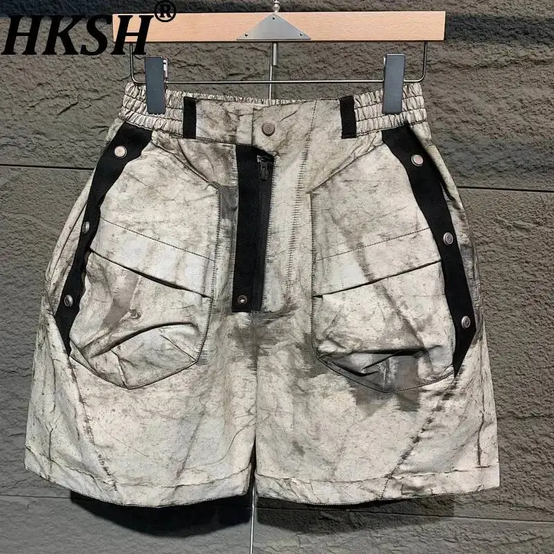 

HKSH 2026 Summer New Men Tide Punk Washed Tie-dye Deconstructed Safari Style Pocket Luxury Trendy Shorts Chic Ins Capris HK24210