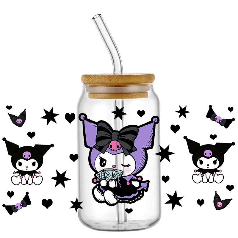 Miniso Cute cartoon Cup Rub on Transfers Stickers for Crafting, UV DTF Transfer Waterproof Sticker for 16OZ Libbey Glass Cups