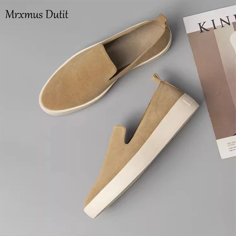 Mrxmus 2023 Autumn Flat Platform Shoes Woman Genuine Leather Suede Lazy Thick Sole Loafers Shoe Casual Sport Vulcanized Sneakers