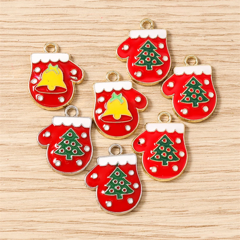 10 Stück 15x19mm Niedliche Emaille-Weihnachts-Handschuh-Anhänger für Schmuckherstellung, Ohrhänger, Halsketten, DIY-Bastelzubehör – Detail 11