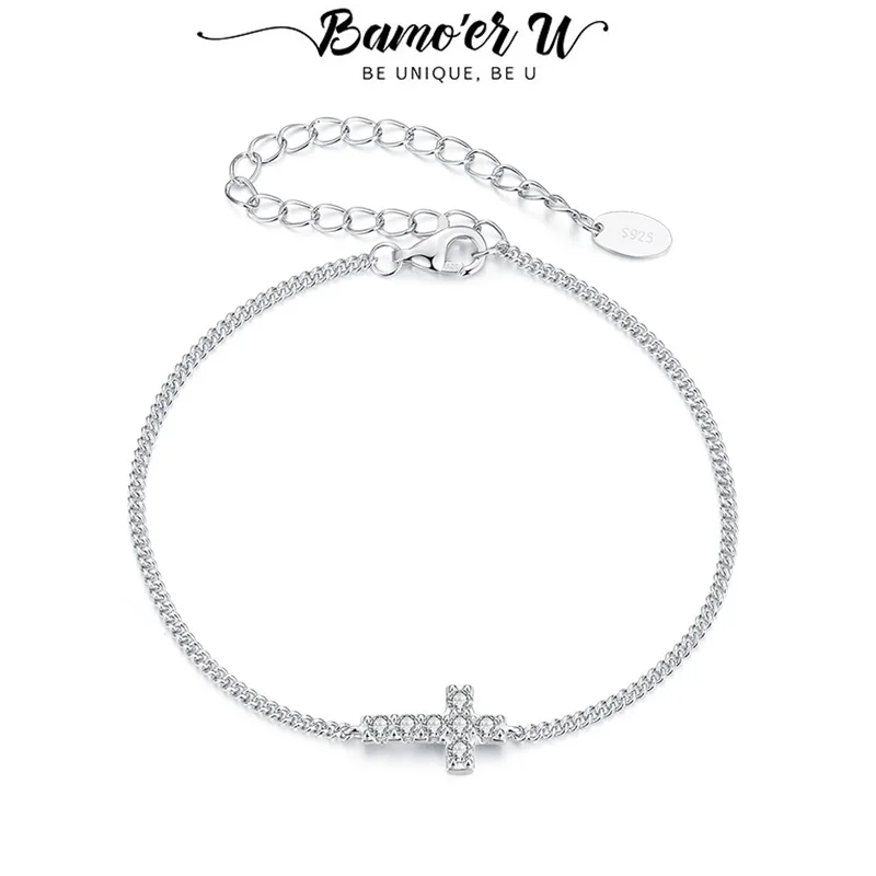 

Bamoer U Cross Moissanite Bracelet 925 Sterling Silver Classic Cross Design Certified Bracelet Women Fine Jewelry VVS1