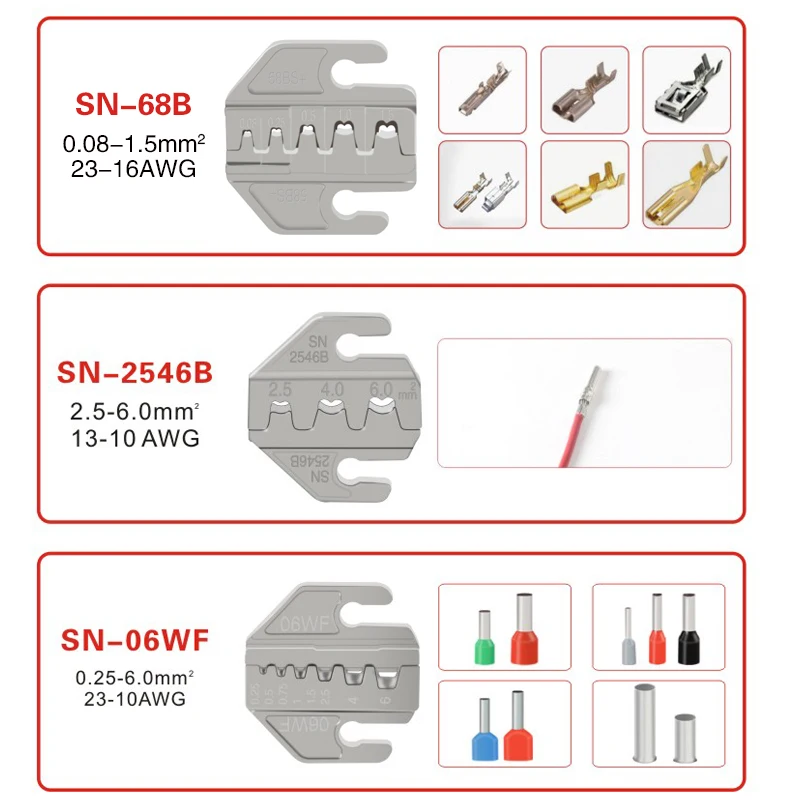 Industrielle SN-Crimpzangen mit modularen Backen: Präzisionsmatrizen, verschiedene Spezifikationen, hohe Genauigkeit, mit Abisolierwerkzeug 02C 58B 2546B -6 03H – Detail 10