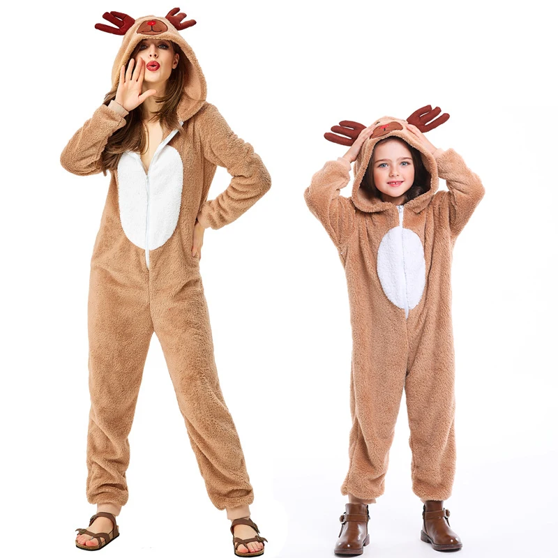 

Unisex Womens Christmas Onesie Winter Pajamas Girl Plush Rudolph Reindeer Costume for Adults